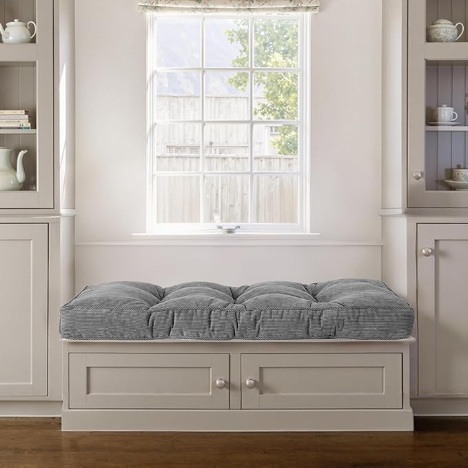 Detiblue Bench Cushion for Indoor Furniture，48x16x4Inch Tufted Bench Seat Cushion with Non-Slip, Comfortable and Durable for Shoe/Entryway/Storage with Cushion（Elita Gray）