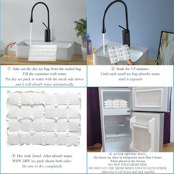 Dry Ice Packs for Shipping Frozen Food & Perishables - 10 Sheets (24 Small Ice Packs Per Sheet) | Long Lasting Cold Ice Pack for Coolers, Lunch Boxes & Insulated Bags | More Than 24 Hours