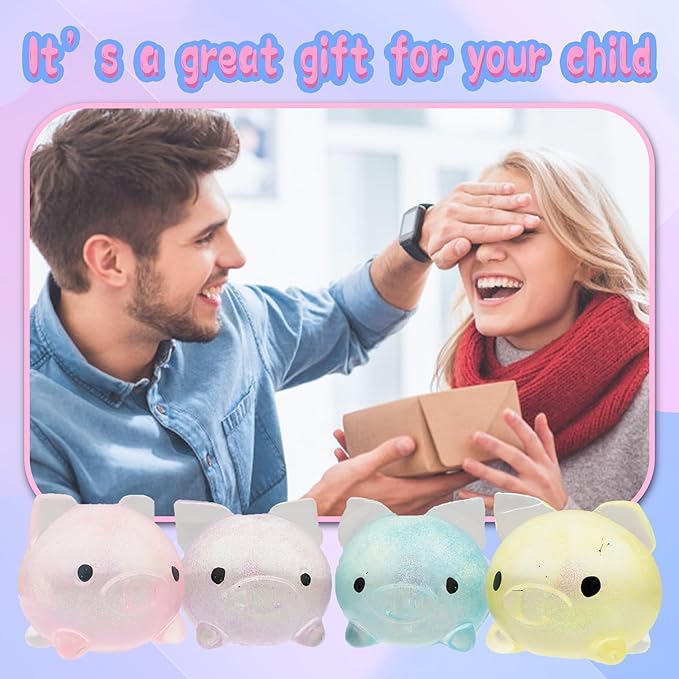 Pig Squisheez Stretch Balls, Squishy Pig 4 Pack, Stress Relief Balls (Set of 4) - Anxiety Relief Squeezing Squishy Balls Funny Fidget Toy