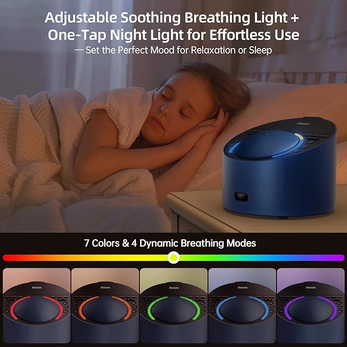 Sound Machine & Night Light, Premium Metal Shell with 3inch Speaker Loud Stereo Sound, White Noise Machine &50+ Natural Sounds |Upgradeable System for Sleep, Focus, Relaxation –Adults Kids Baby