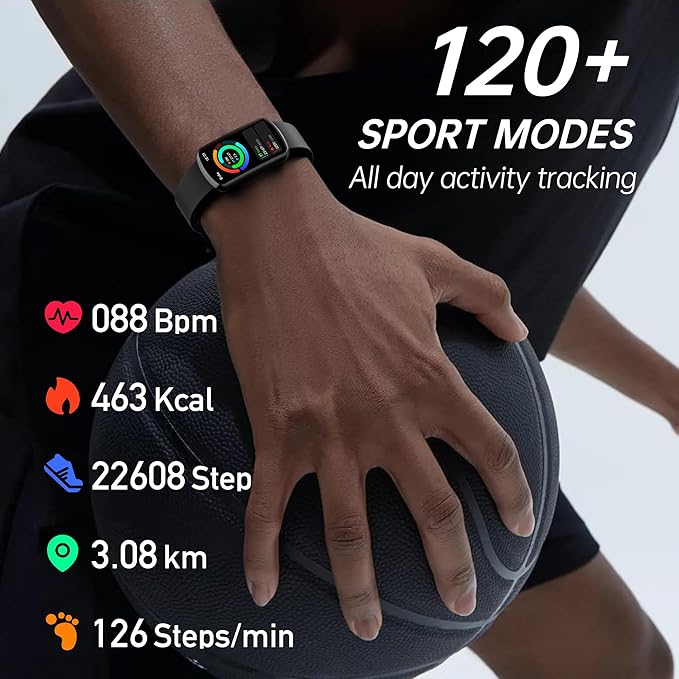 Health Fitness Tracker with 24/7 Heart Rate, Smart Watch with Blood Pressure and Blood Oxygen Monitor, Bulit-in 120+ Sport Mode, Sleep Tracking Waterproof Activity Tracker for Women Men (Black)