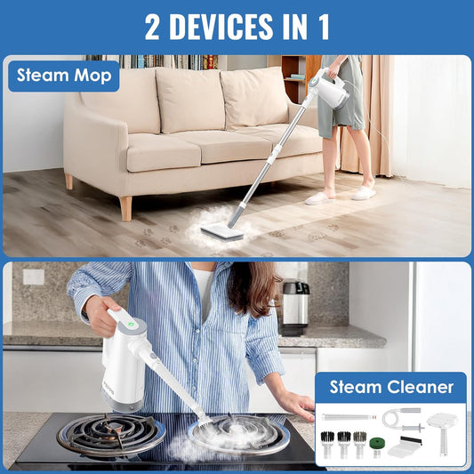 FEPPO Steam Mop & Handheld Steam Cleaner for Home and Floor Cleaning, 15s Heat-Up, 230°F Powerful Steamer with 10-in-1 Multi-Purpose Attachments for Floors, Hardwood,Tiles,Grout,Windows,Kitchen,Bath