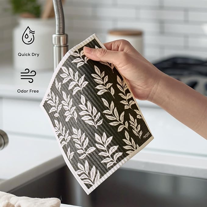 RECYCO Swedish Dishcloths for Kitchen | 5 Pack Mystic Meadows Washable Dish Rags | Cellulose Reusable Cleaning Paper Towels | Absorbent Counter Dish Cloth Sponge Kitchen Wipes, 8" L x 7" W