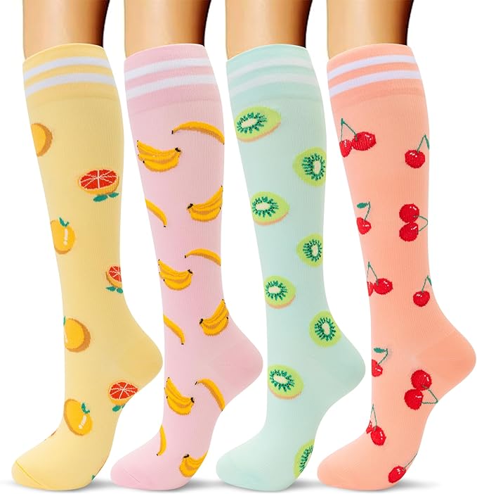 fenglaoda Compression Socks Women Men 4 Pairs, Knee High Support Socks for Running, Sports, Travel, Flight, Nurse