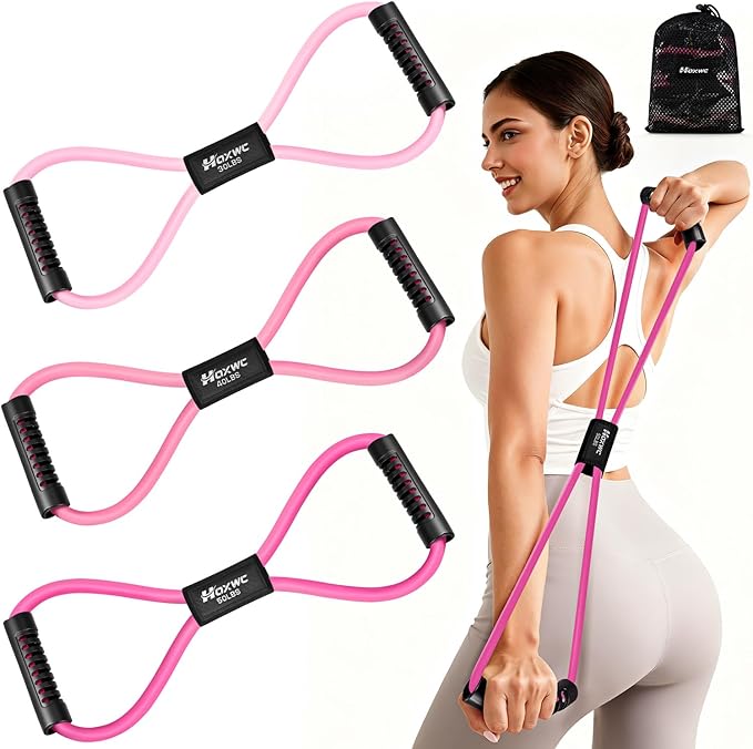 Figure 8 Resistance Band, Exercise Bands for Back, 8 Shaped Resistance Bands for Arms, Shoulder, Leg Stretching, Physical Therapy, Yoga, Pilates, Home Gym Workout Equipment for Women Men