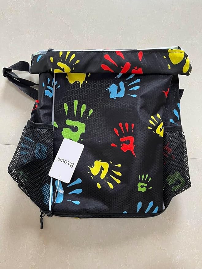 Hand Print Drawstring Backpack Gym Bag With Shoe Compartment String Bag Sport Beach Swimming Sackpack For Women Men
