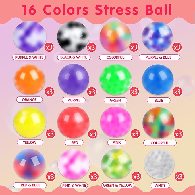 48 Pack Stress Balls, Squishy Ball, Squeeze Balls for Adults, Anti-Anxiety and Fidget Balls to Relax, Party Favors
