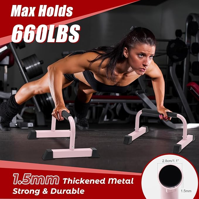 Push Up Bars: Sweat-resistant Parallettes Bar for Handstands L-sit & Dip, No Wobbling Strength Training Pushup Stands for Women Men Workout Core Exercise at Home Floor Gym