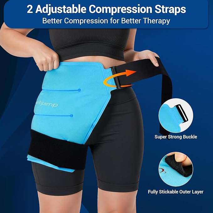 Comfytemp Hip Ice Pack Wrap for Sciatica, Hip Replacement Kit, FSA Eligible, Reusable Gel Ice Pack for Injuries, Pain Relief, Cold Compress Surgery Recovery Items Physical Therapy Gift Men Women (S/M)