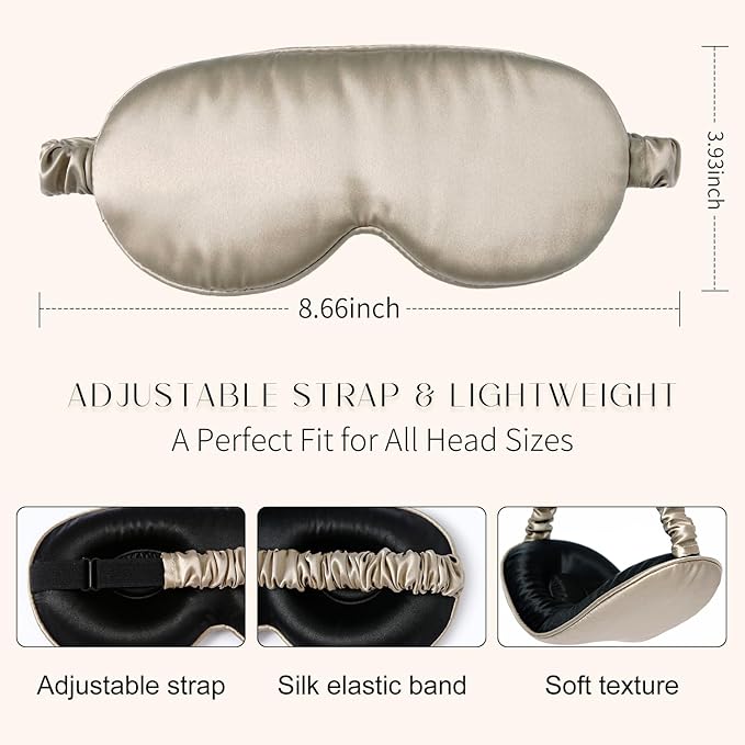 100% 22 Momme Mulberry Silk Sleep Mask, Eye Cover for Sleeping, Blackout 3D Sleep Masks for Lash Extensions with Adjustable Strap for Men and Women (Caramel)