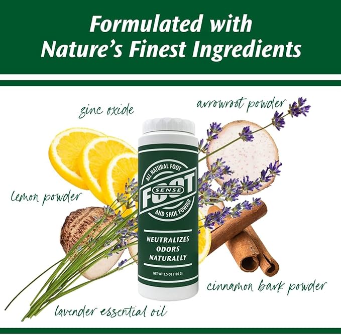 FOOT SENSE All Natural Foot & Shoe Powder, Foot Odor Eliminator for Long-Lasting Odor Control Lasts up to 6 Months, Disinfects & Deodorizes, Safe for Men, Women, Kids, Athletes, 100g