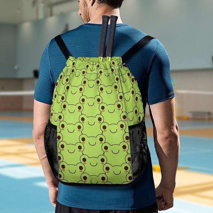 Frog Drawstring Backpack - Cute Cinch Sack, String Backpacks with Pocket for Kids Women Men Boys Girls for Gym Outdoor Sports Travel Athletic Drawstring Bag - Lightweight/Foldable