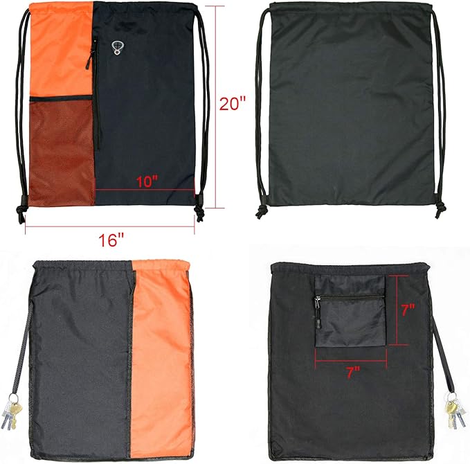 BeeGreen Oranage Drawstring Backpack Bag With Water Bottle Pocket &Front Zippered Pocket Sport Gym String Backpack Sackpack For Men Women