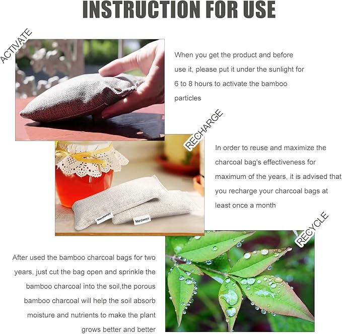 6 Pack Charcoal Shoe Deodorizer Bags, Shoe Smell Remover and Odor Eliminator,Bamboo Charcoal Air Purifying Bags, Activated Charcoal Odor Absorber for Gym Bag, Car, Pet, Closet