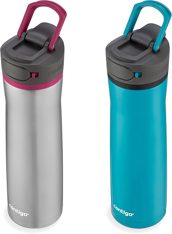 Contigo Cortland Chill 2.0 Vacuum-Insulated Stainless Steel Water Bottle Spill-Proof Lid Preserves Temperature for Hours 24oz 2-Pack Juniper & Dragonfruit Ideal for Travel and Daily Use