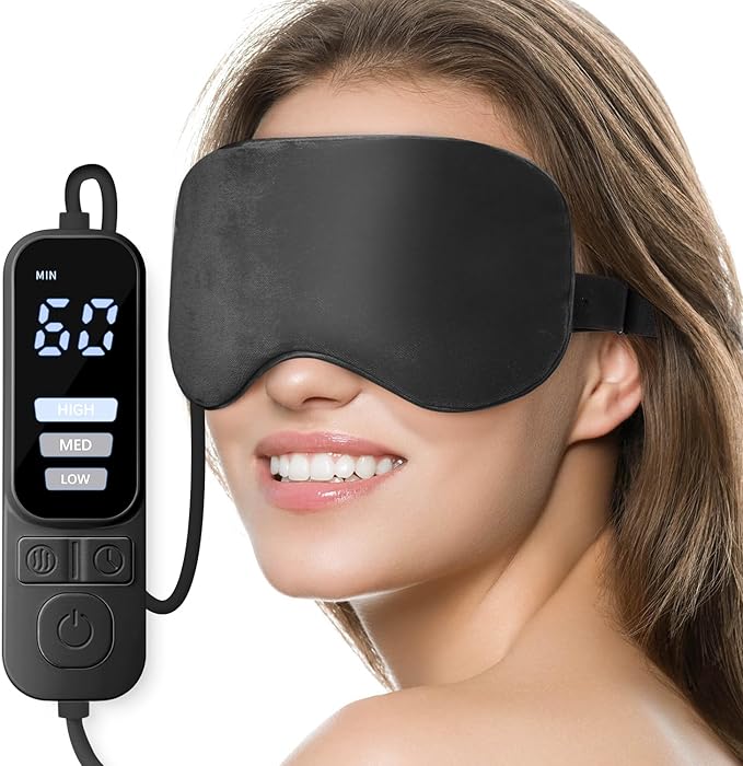 Ezona Heated Eye Mask, Warm Eye Compress Mask, USB Electric Eye Heating Pad with Temperature & Timer Control, Dry Eye Mask for Dry Eyes Blepharitis Sinus Migraine Stye MGD Puffiness Black