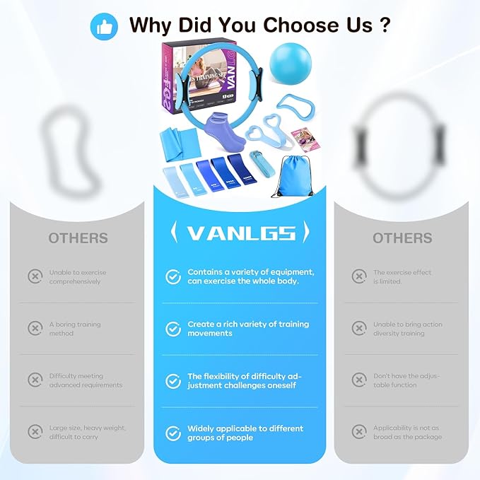 Pilates Equipment at Home Essentials Pilates Kit for Women 13Pcs Pilates Workout Set with 13” Ring, 10” Ball and Resistance Bands Set for Beginners