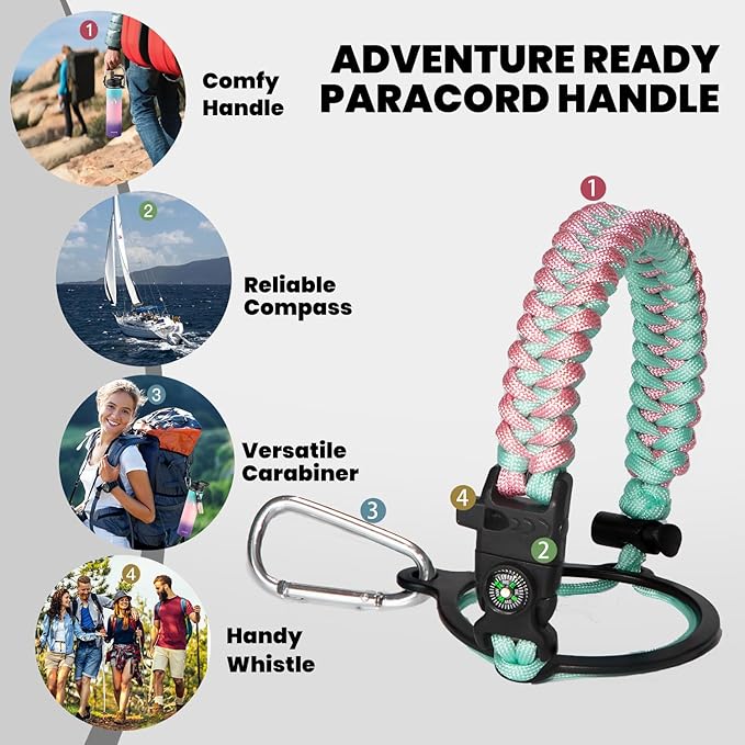 Insulated Water Bottle 24oz, Triple Wall Vacuum Stainless Steel (Cold for 48 Hrs, Hot for 24Hrs), Leak Proof & Non-BPA, 24oz Hydro Water Flask with Paracord Handle & Straw Spout Lids