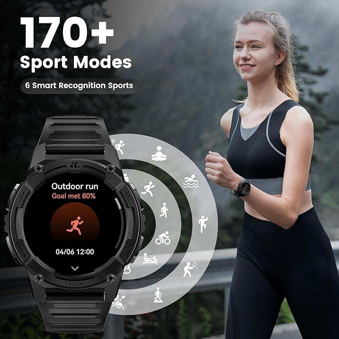 KOSPET Tank S2 Smart Watch for Men Women GPS, 5ATM Waterproof, Pressure/Altitude/Compass, 1.32" AMOLED Display Fitness Tracker(Answer/Make Call), AI Voice Assistant, 24H Sleep/Hear Rate Monitor