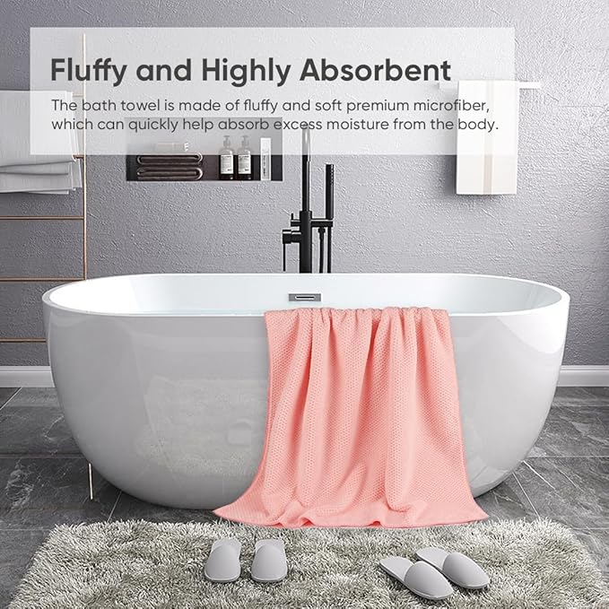 HOMEXCEL Bath Towels Pack of 2, (27 x 54 Inches) Microfiber Ultra Soft Highly Absorbent Bath Towel Set, Lightweight and Quick Drying Towels for Body, Sport, Yoga, SPA, Fitness, Pink