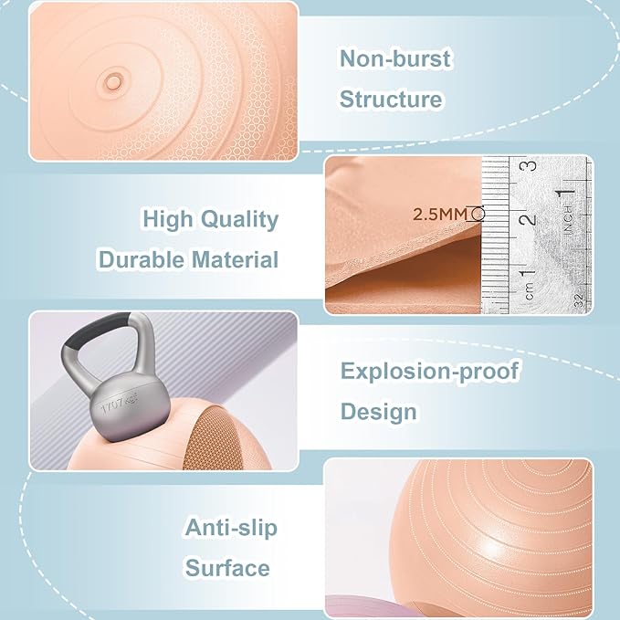 Exercise Ball for Workouts, Anti-Burst and Slip Resistant Yoga Ball for Gym Fitness and Physical Therapy