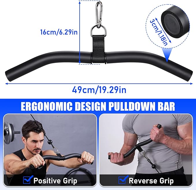 TOBWOLF Upgraded W-Shaped Lat Pull Down Bar, Lat Pulldown Attachment for Home Gym, Curl Triceps Press Down Bar Handle LAT Bar, Single D-Handle Tricep Press Down Bar With Full Wrapped EVA Rubber Handle