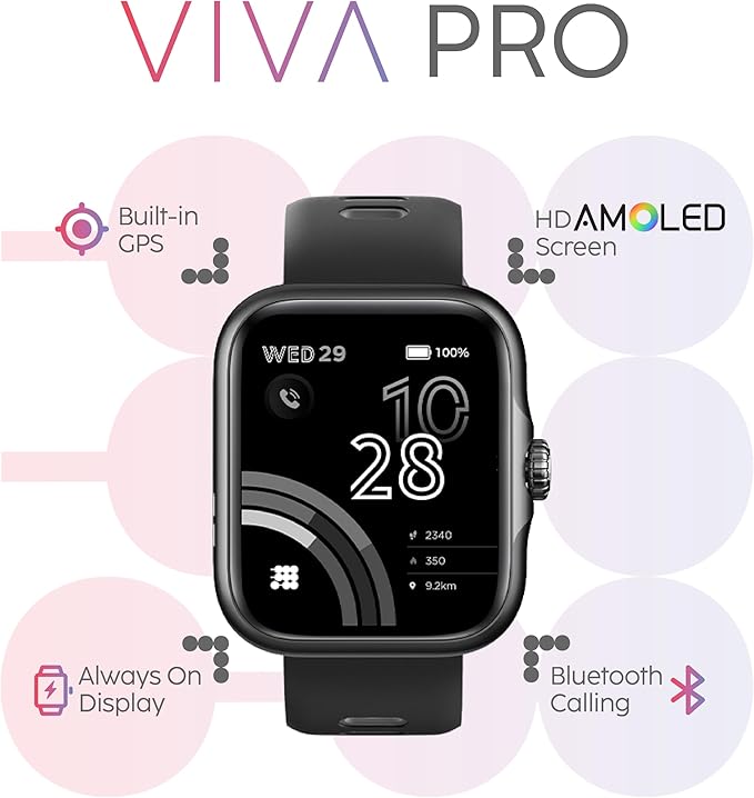 Cubitt Viva Pro Smartwatch/Fitness Tracker with 1.78" Touch AMOLED Screen, Bluetooth Calling, Built in GPS, 60+ Sports, Blood Oxygen, Heart Rate, Stress and Sleep Monitor, Waterproof, Step Counter
