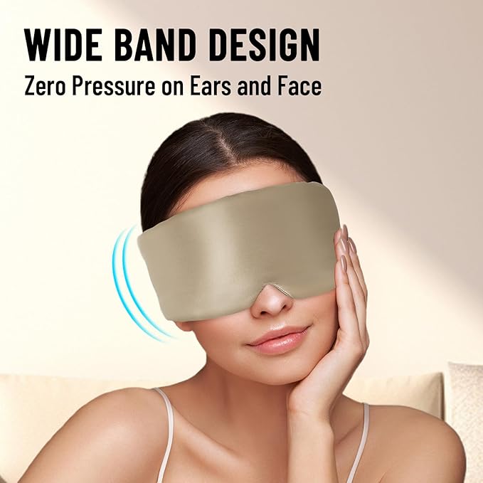 100% Mulberry Silk Sleep Mask, Large Eye Cover for Sleeping, Comfortable and Pressure-Free Sleeping Masks for Women Men, Completely Blackout (Taupe)
