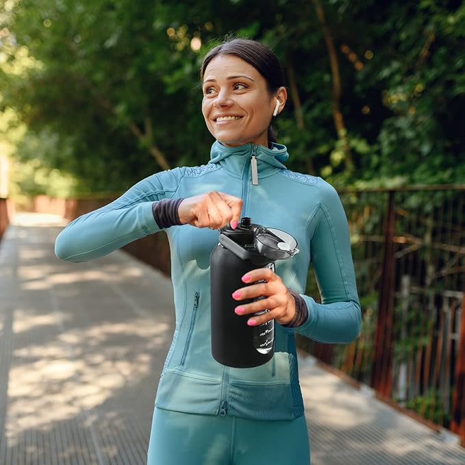 SIEROZUR 74oz Glass Water Bottle with Straw and Lid Large Gallon Water Jug with Silicone Sleeve and Handle 2.2 liter Wide Mouth Bottle with Time Marker for Gym Sports& Workout