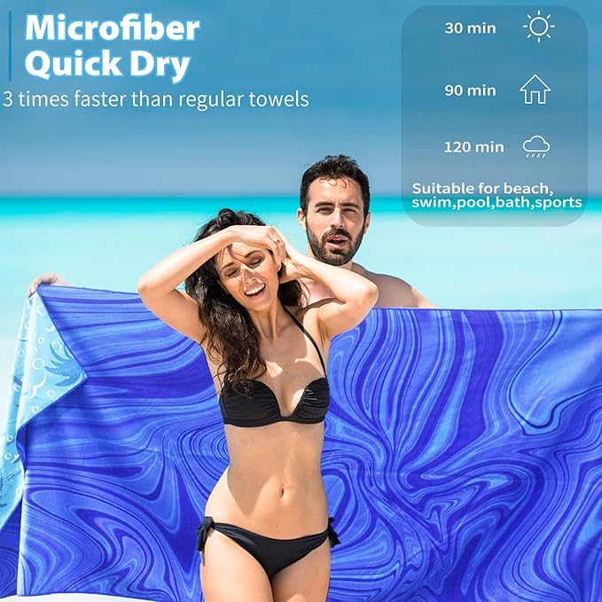 2 Pack Microfiber Thin Beach Towel Lightweight 71x32 Oversized Extra Large Sand Free Towels Quick Dry for Travel Pool Yoga Gym Sports Beach Accessories Vacation Essential Gift