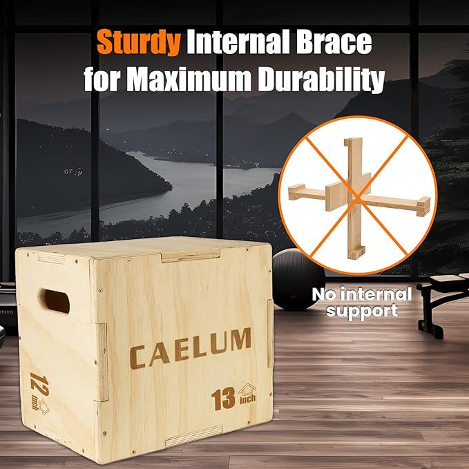 CAELUM 3-in-1 Wood Plyo Box - Non-Slip Plyometric Jump Box for Home & Gym, 400lbs Bearing Fitness Launch Box for Jumping Squats Step-ups Strength Training