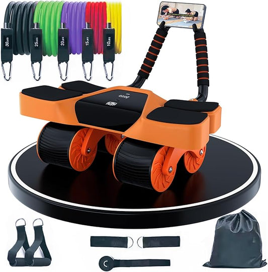 2025 New 4-Wheel Abdominal Roller with Elbow Support : Latest Upgraded High-Performance Exercise Machine With Automatic Rebound, Multi- layered Anti-Slip Design with Calorie Counting LCD Screen