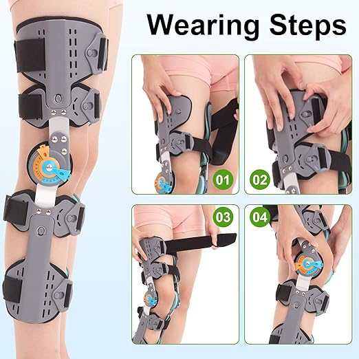 Hinged Knee Brace ROM Post Op Knee Immobilizer Adjustable Knee Immobilizer Support with Side Leg Stabilizers for Men and Women for Meniscus Tear, Arthritis, ACL, PCL, Osteoarthritis, Orthopedic Rehab
