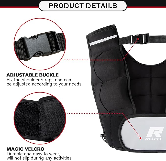 RitFit Weighted Vest, 4lb/8lb/10lb/12lb/15lb/20lb Weight Vest with Reflective Stripes, Weight Vest Adjustable for Women and Men Workout, Strength Training, Running, Fitness, Jogging, Walking