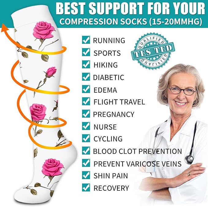 BLUEENJOY Copper Compression Socks for Women & Men (6 pairs) - Best Support for Nurses, Running, Hiking, Recovery