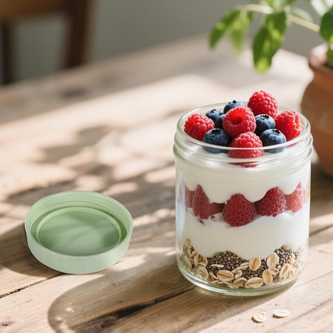 Overnight Oats Containers with Lids, 16oz Glass Jars with Lids 8 pcs, Light Green, Wide Mouth Mason jars for Salad, Yogurt, Snacks, Meal Prep