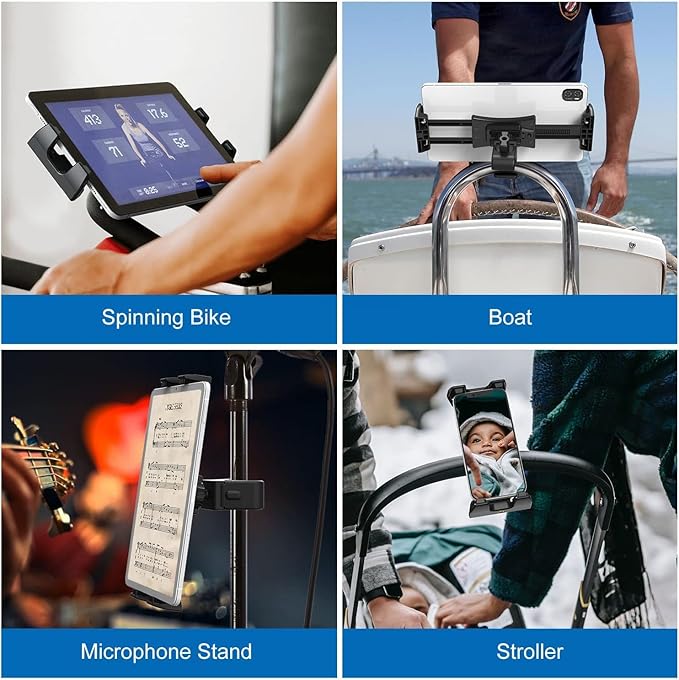Exercise Bike Tablet Holder,Treadmill Exercise Gym Tablet Mount - Adjustable Indoor Handlebar Bracket for iPad Pro 9.7, 10.5, 12.9, Air Mini 2 3 4 5 6, iPhone, Samsung Tab, 4.7-13" Tablets stand