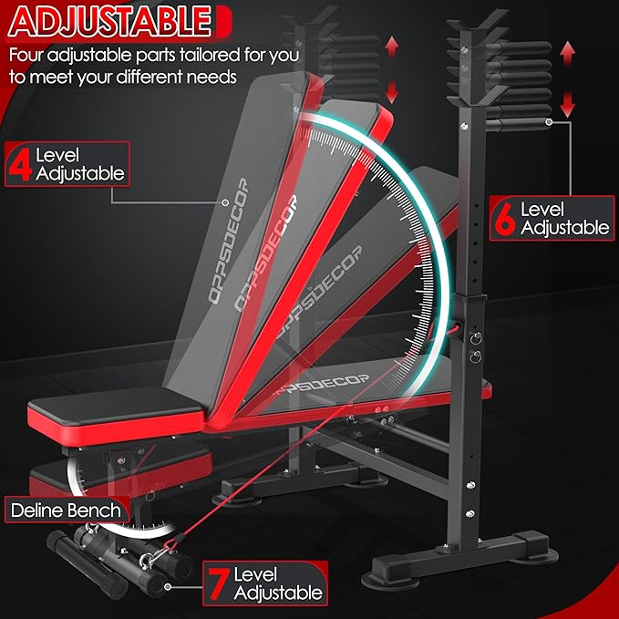 OPPSDECOR 660lbs 6 in 1 Weight Bench Set with Squat Rack Adjustable Workout Bench with Leg Developer Preacher Curl Rack Fitness Strength Training for Home Gym