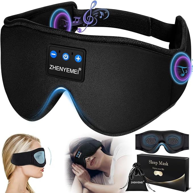 Bluetooth Sleep Headphones Bluetooth Sleep Mask | 3D Eye Mask for Sleeping | 16hrs Playingtime | Light Blocking Eye Mask | Auto - Off Timer | Best for Sleeper | Travel