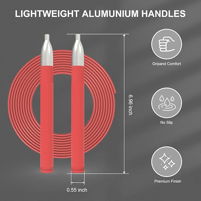 Speed Jump Rope for Men Women, Fitness Skipping Rope with Aluminium Handle and 2 Ropes, Self-Locking Design Adjustable Jumping Rope for Adult Workout Boxing