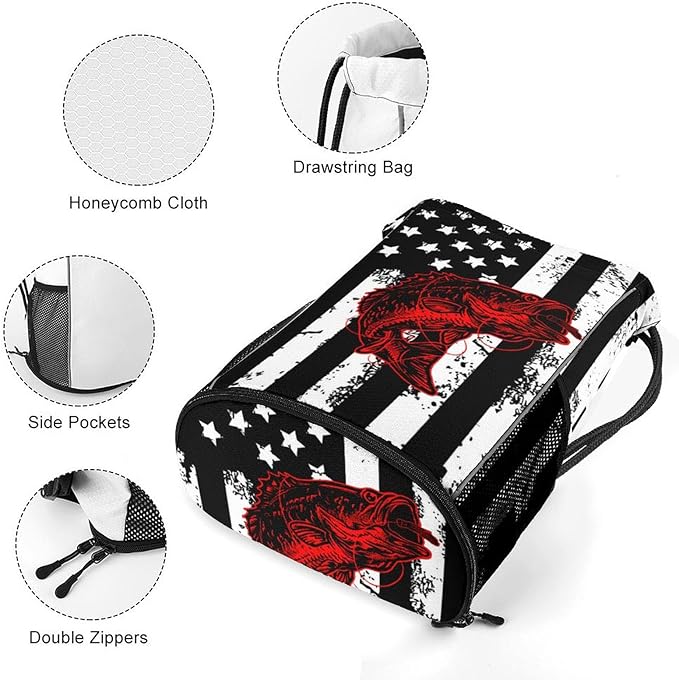 Fish Flag Drawstring Backpack Gym Bag With Shoe Compartment String Bag Sport Beach Swimming Sackpack For Women Men