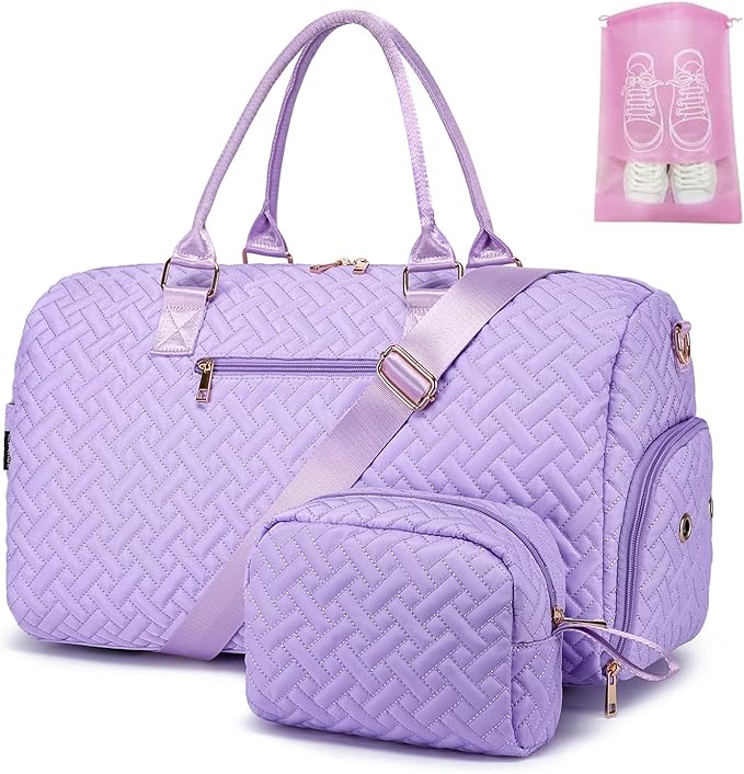 Duffle Bag for Travel, Weekender Bag with Shoe Compartment, Carry On Overnight Bag for Women with Toiletry Bag, Gym Bag with Wet Pocket, Hospital Bags for Labor and Delivery Beige