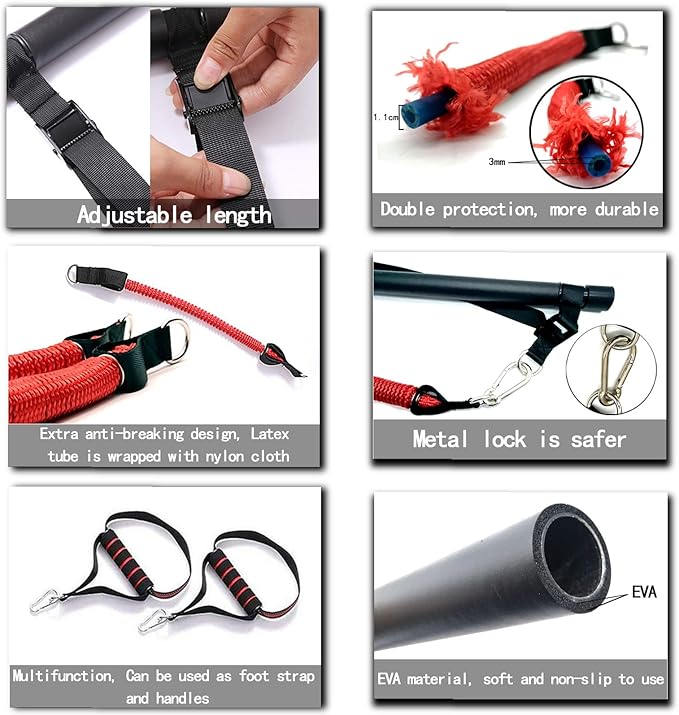 180LBS Adjustable Pilates Toning Bar Kit with Resistance Bands, Anti-Break, Full Body Dynamic Workout, Home Portable Gym