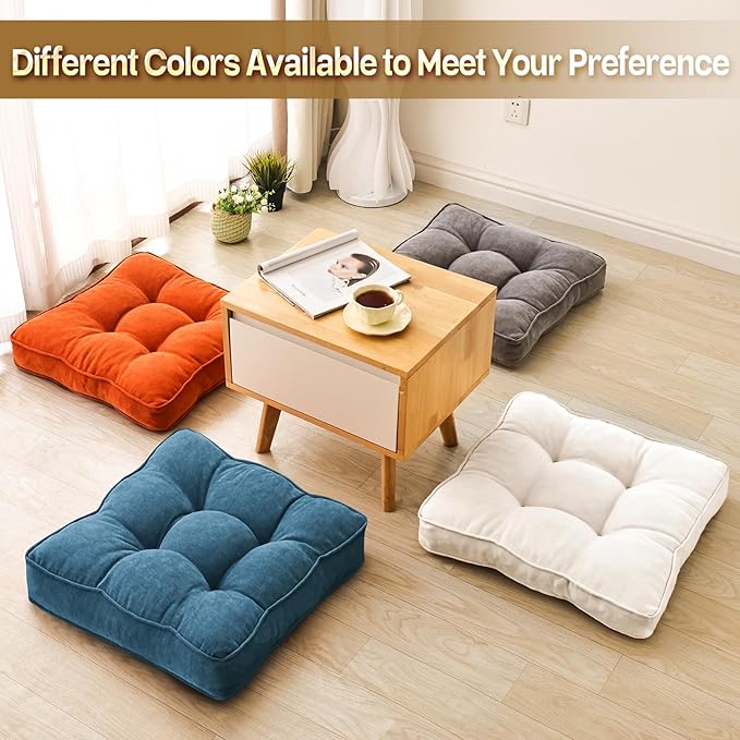 Floor Pillow Set of 2, Memory Foam Floor Cushions for Adults, Large Square Meditation Pillow for Sitting, 22 x 22 Inches (Square | Grey)