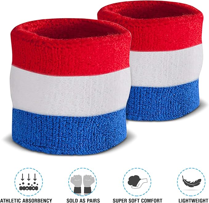 Suddora Striped Sweatband Set, Moisture Wicking 2 Wristbands and 1 Headband, Breathable Athletic Sweat Bands for Sports, Costumes & Cosplay, Matching Bands to Wear with Jersey