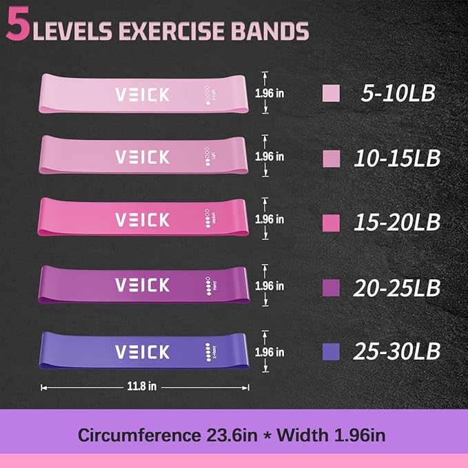 VEICK Pilates Bar Kit with Resistance Bands, Elastic Workout Bands for Men and Women, Set of 5 Resistance Loop Bands for Home Fitness, Stretching, Strength Training, Physical Therap