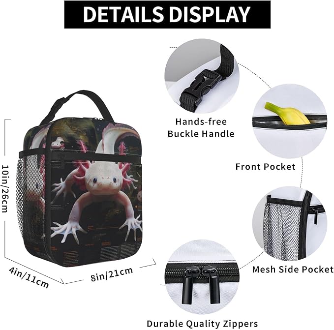 Insulated Lunch Box for Women Men, Pink Axolotl Theme Lunch Box Reusable Portable Lunch Bag Cooler Tote Waterproof Lunch Container for Office Picnic Work Travel