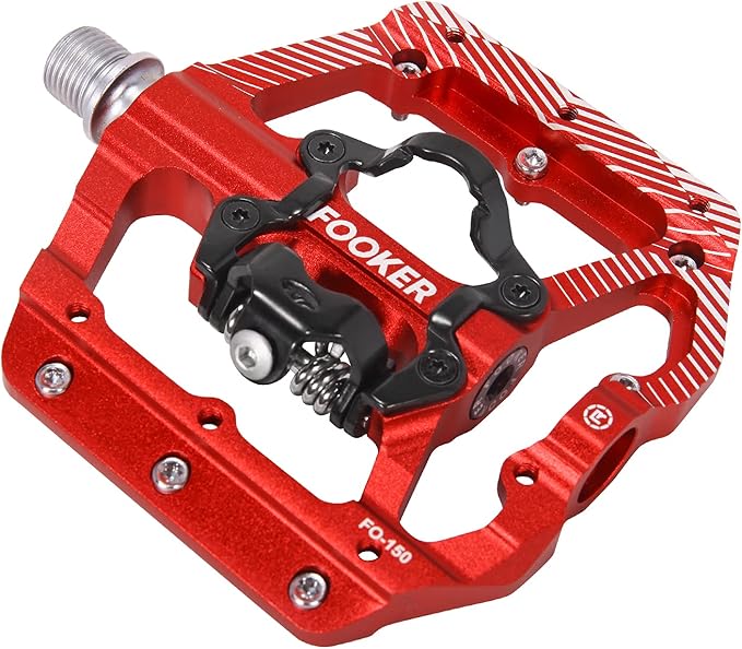 FOOKER MTB Mountain Bike Pedals 3 Bearing Flat Platform Compatible with Dual Function Sealed Clipless Aluminum 9/16" Pedals with Cleats for Road