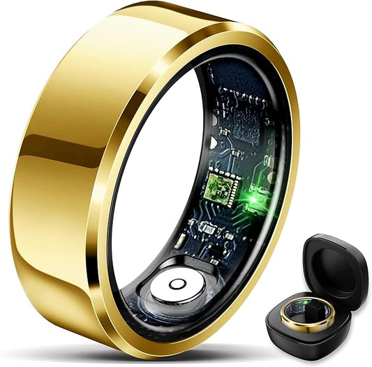 Smart Ring for Women Men Fitness Tracker with Blood Pressure,Heart Rate,Sleep Monitoring,Step Counting,for iPhone and Android,Waterproof smart blood pressure monitor,No Subscription Fees,Gold 9 size