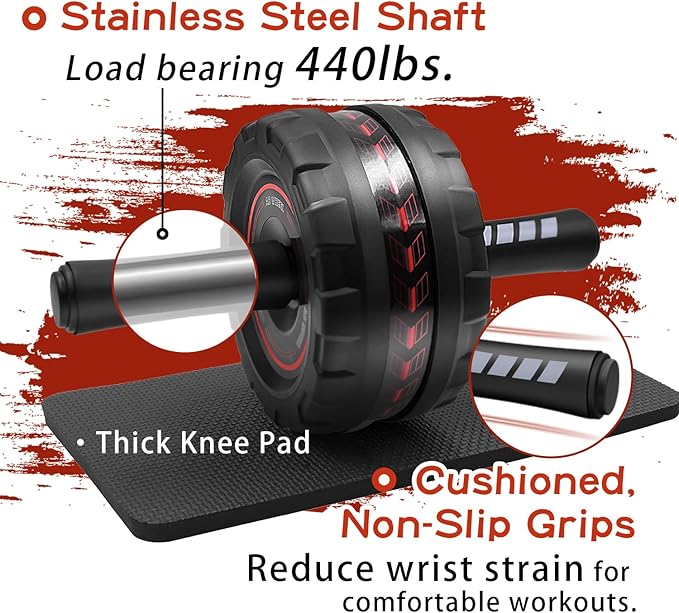 Ab roller wheel with knee pad for abdominal exercise core workout weight loss no noise easy to assembling light weight perfect home gym equipment for men & women